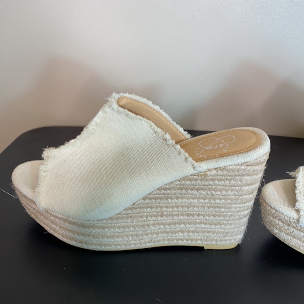 Women’s Cream Frayed Espadrille Wedge Slides - Picture 7 of 11